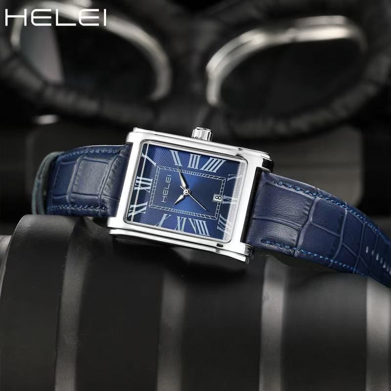 HELEI Men's Classic Watch - Genuine Leather Strap, Date Display, Water Resistant, Battery Powered