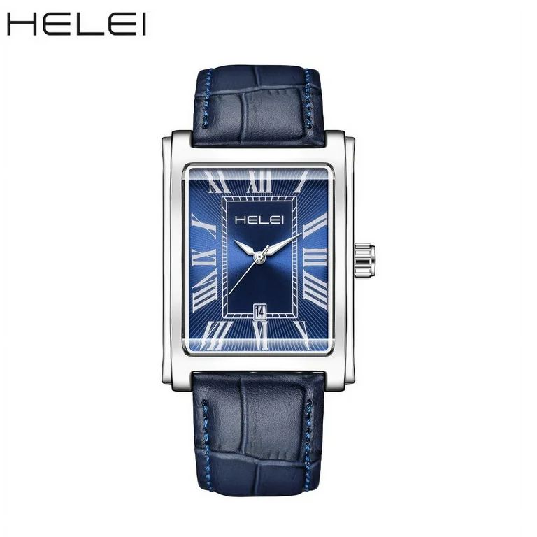 HELEI Men's Classic Watch - Genuine Leather Strap, Date Display, Water Resistant, Battery Powered