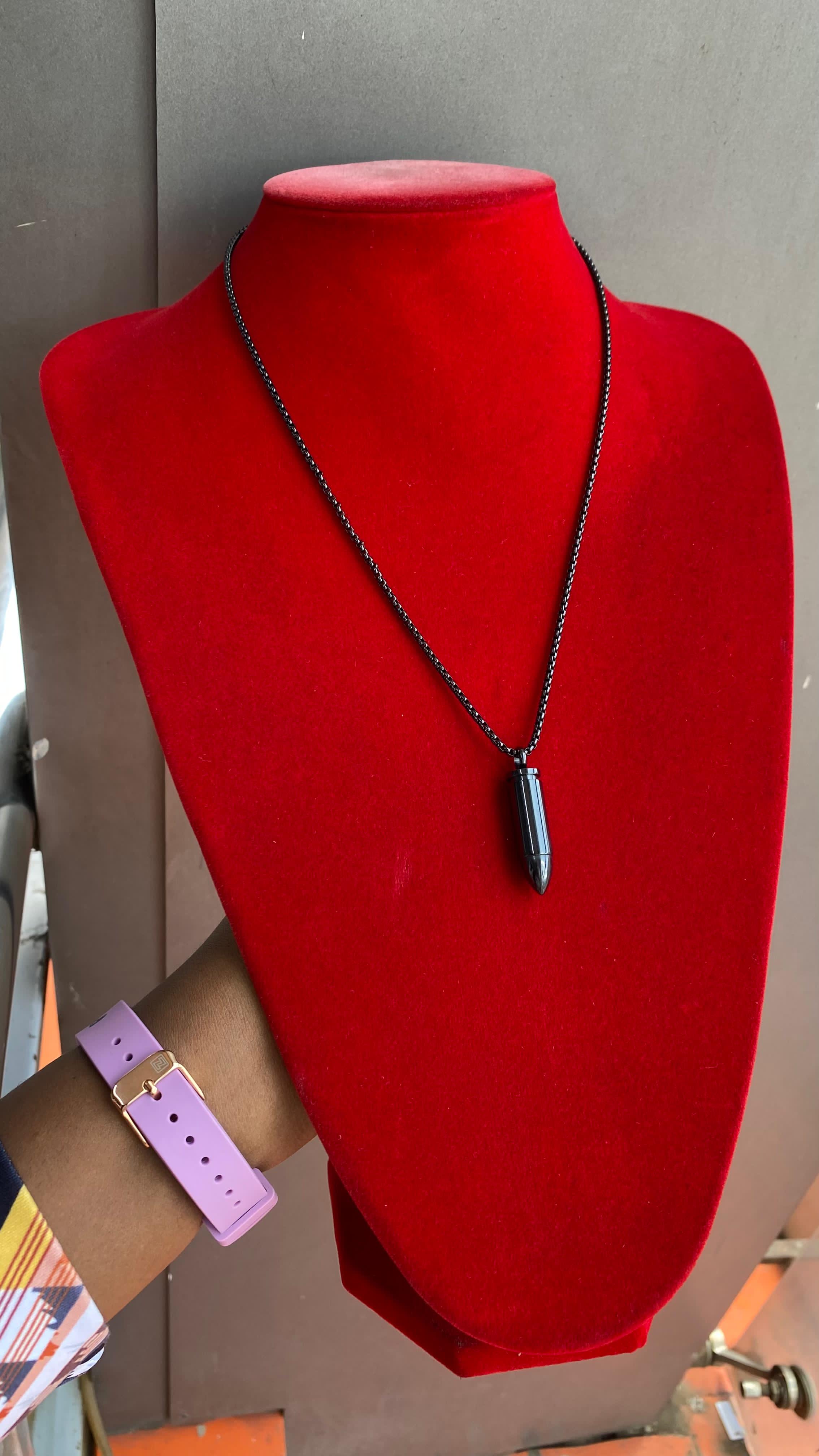 Men’s Stainless Steel Bullet Pendant Necklace – Trendy Silver Chain for Men | Tarnish-Free Fashion Jewelry | Stylish Streetwear Necklace Gift for Men