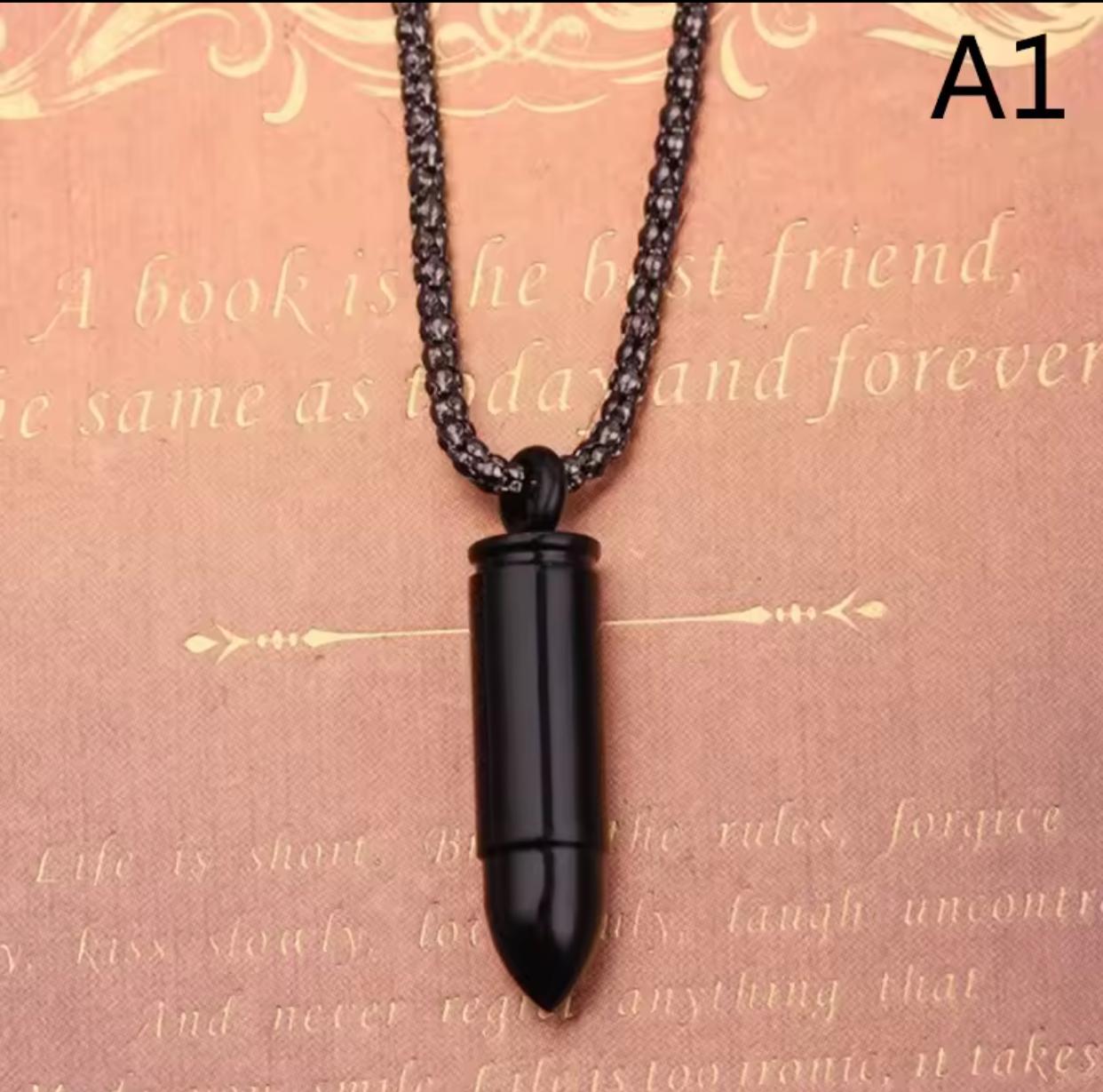 Men’s Stainless Steel Bullet Pendant Necklace – Trendy Silver Chain for Men | Tarnish-Free Fashion Jewelry | Stylish Streetwear Necklace Gift for Men