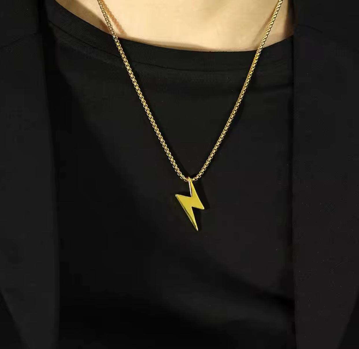 Men’s Stainless Steel Lightning Bolt Pendant Necklace – Silver Fashion Chain for Men | Fade & Tarnish Resistant Street Style Jewelry | Trendy Gift Necklace