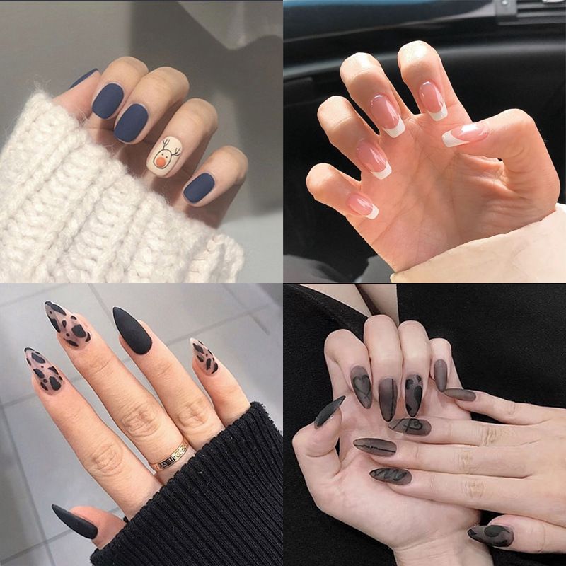 24-Piece Reusable Press-On Nail Kit with Gel Adhesive Strips – Full-Coverage Artificial Nails for Effortless Nail Art