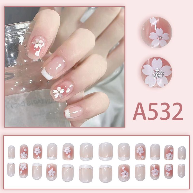 24pc Detachable Love-Heart Press-On Nails | Reusable French Tip Stickers with 3D Bow Accents | Non-Damaging Nail Art Accessories Kit