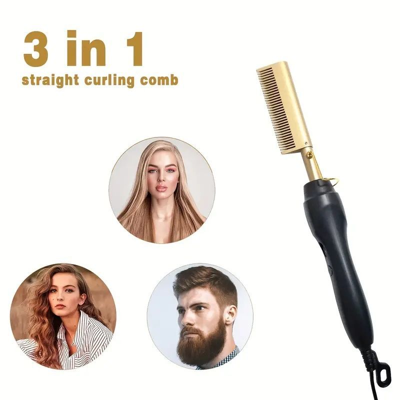 Dual-Function Thermal Styling Comb - Ionic Straightener & Curling Iron with 3D Ceramic Plates (Wet-to-Dry Conversion Tech | Auto Thermostat 80-210℃)