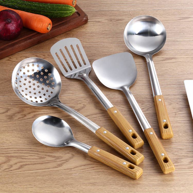 Stainless Steel Kitchen Utensil Set - 5 Pcs Cooking Spoons and Spatulas for Home Use, Durable and Heat-Resistant