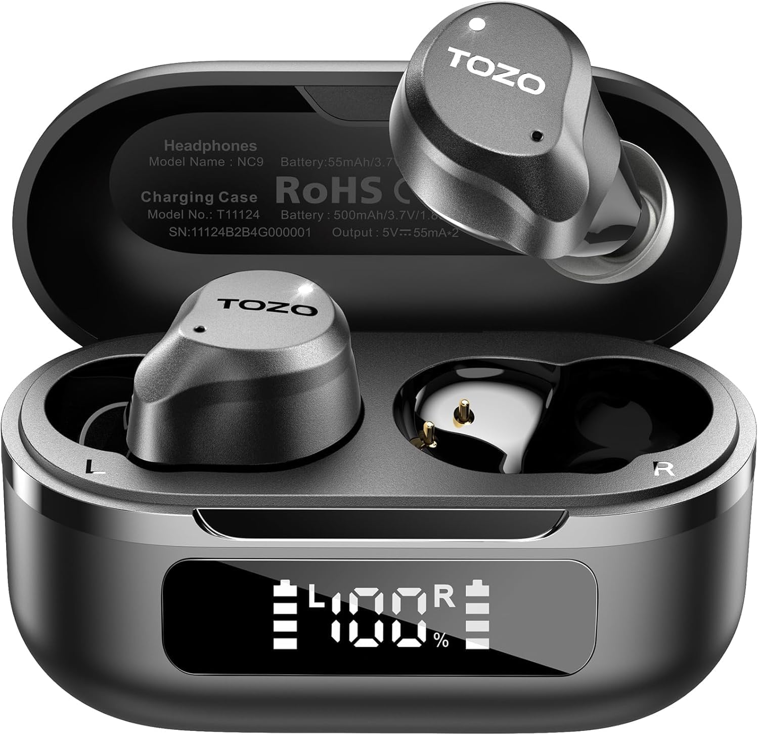 TOZO Hybrid Active Noise Cancelling Wireless Earbuds, 6 Mics ENC Clear Call, IPX8 Waterproof, in Ear Bluetooth 5.3 Headphones Stereo Bass Ear Buds 59H Playtime with LED Display