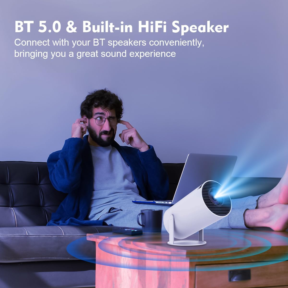 HY300PRO Mini Projector with WiFi and Bluetooth, 4K Support Smart Portable Projector Auto Keystone , Air Mouse Remote, Voice Control, 180 Degree Rotation, Home Video Proyector