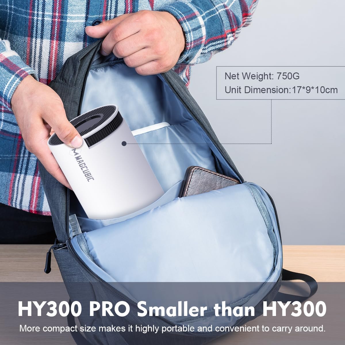 HY300PRO Mini Projector with WiFi and Bluetooth, 4K Support Smart Portable Projector Auto Keystone , Air Mouse Remote, Voice Control, 180 Degree Rotation, Home Video Proyector