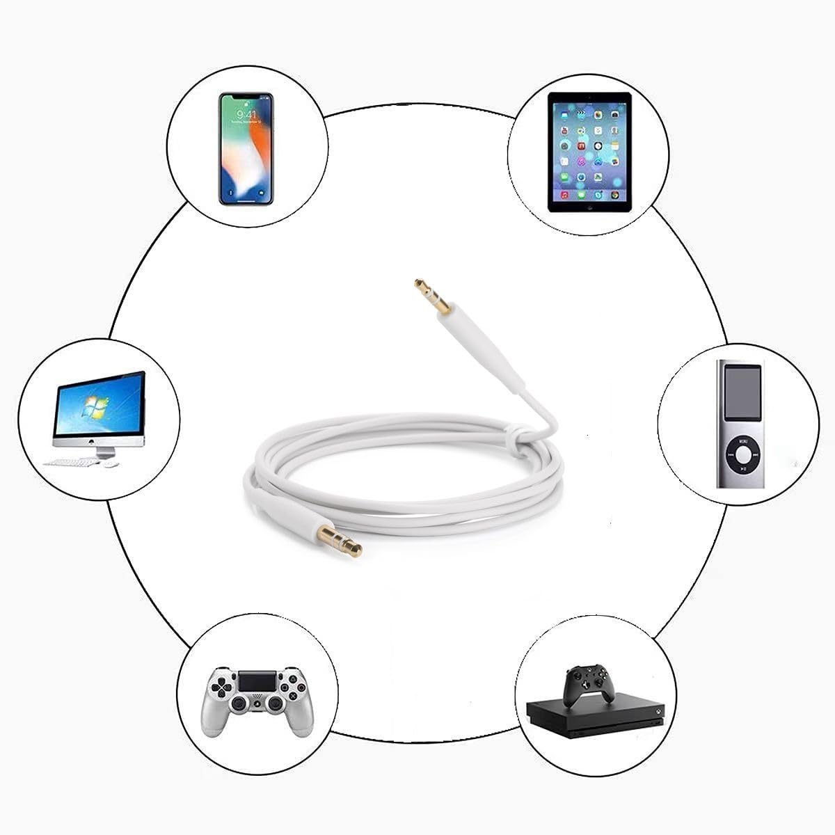 Replacement Aux Cable Cord Wire  for BOSE NC700 QC45 QC35 Headphones (No Mic) (White)