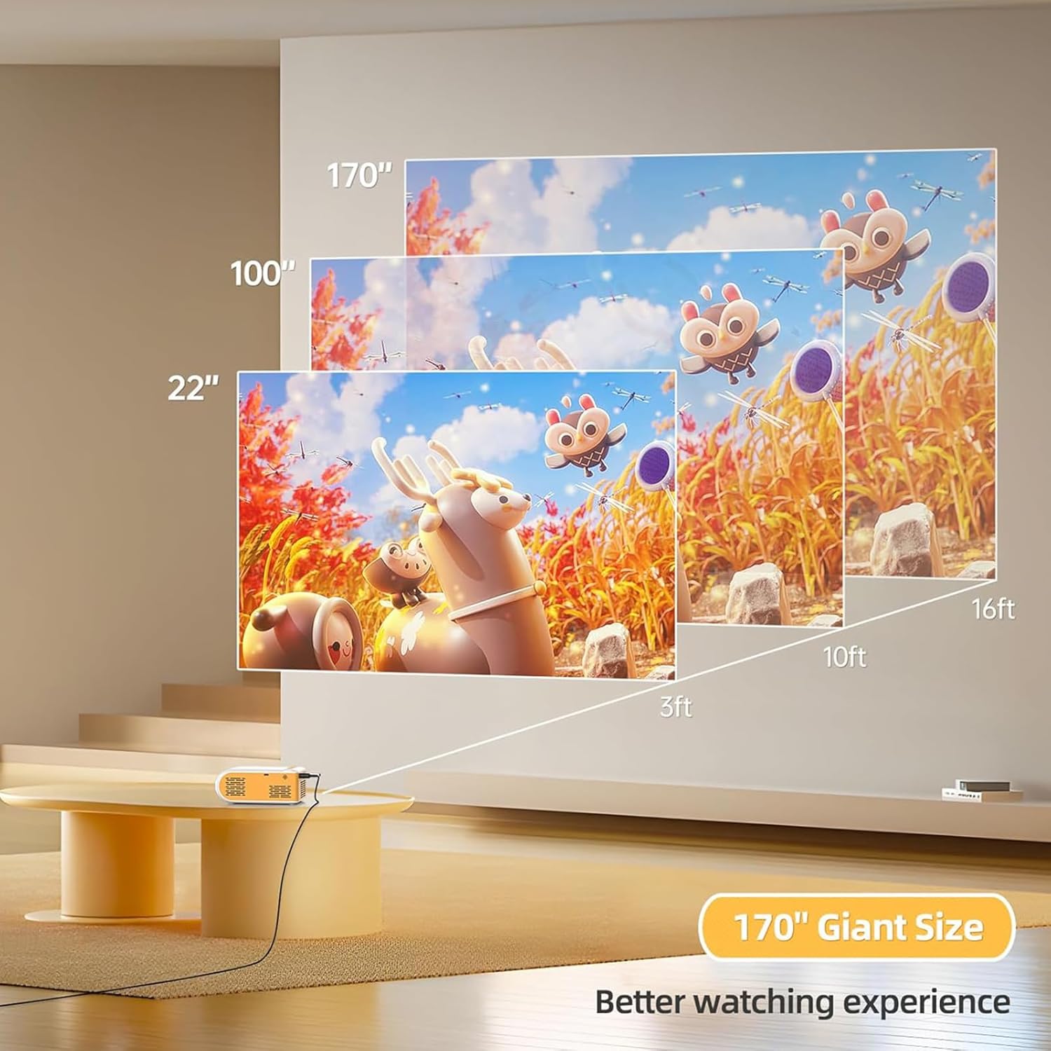 Mini Projector, Upgraded Portable Projector Support 1080P 170" Mini HD Movie Projector, Outdoor Projector with Stylish Streamlined Design, Compatible with Phone/ Tablet/ Laptop/ TV Stick/ PS4 Etc