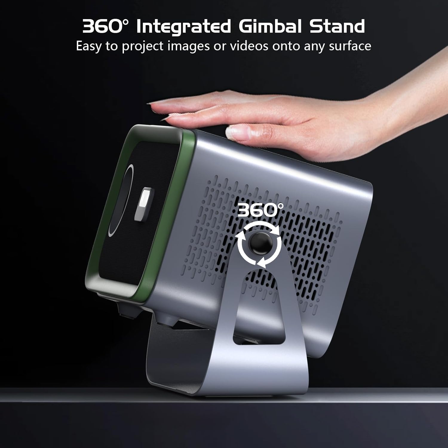 4K Projector with WiFi and Bluetooth, 360° Rotating Movie Projector, Portable Projector with 200 ANSI, Outdoor Projector for Phone/PC/TV Stick/DVD/USB/HDMI