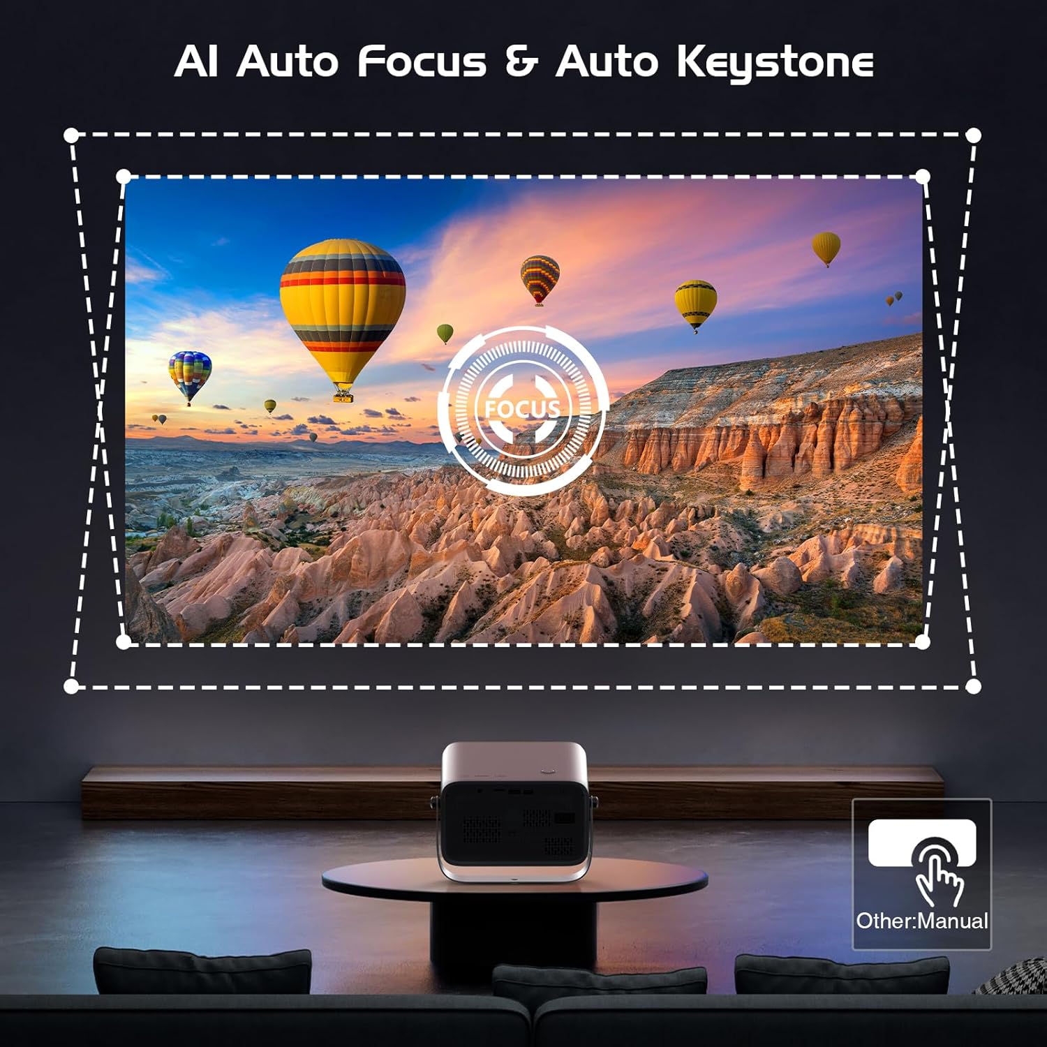 4K Projector with WiFi and Bluetooth, 360° Rotating Movie Projector, Portable Projector with 200 ANSI, Outdoor Projector for Phone/PC/TV Stick/DVD/USB/HDMI