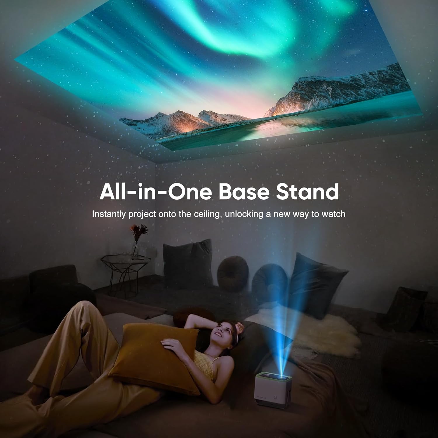 4K Projector with WiFi and Bluetooth, 360° Rotating Movie Projector, Portable Projector with 200 ANSI, Outdoor Projector for Phone/PC/TV Stick/DVD/USB/HDMI