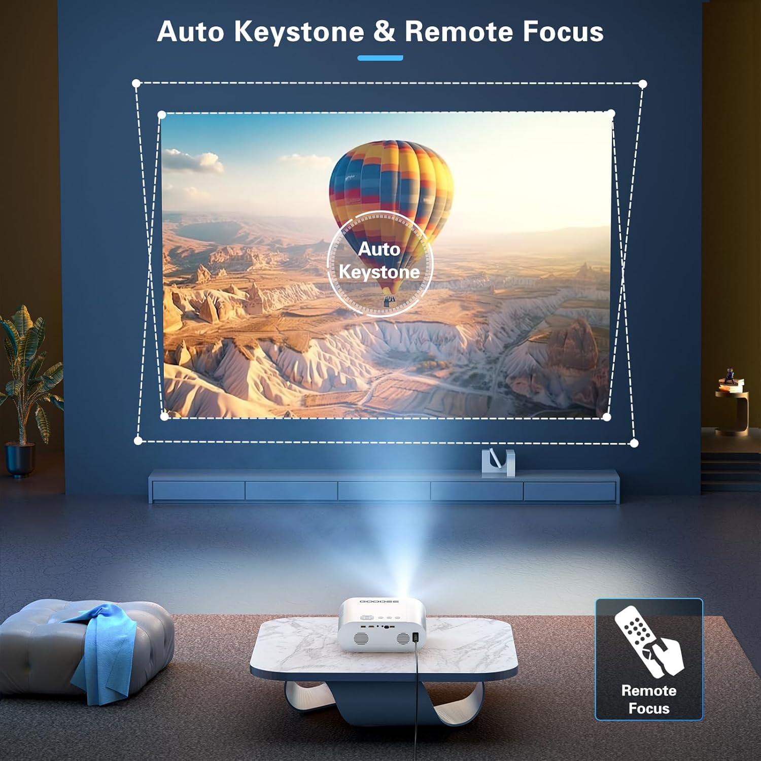 4K Mini Projector with WiFi and Bluetooth, Auto Keystone & Electric Focus, 600 ANSI Native 1080P Portable Movie Projector for Phone/Laptop/TV Stick/PS5/PPT