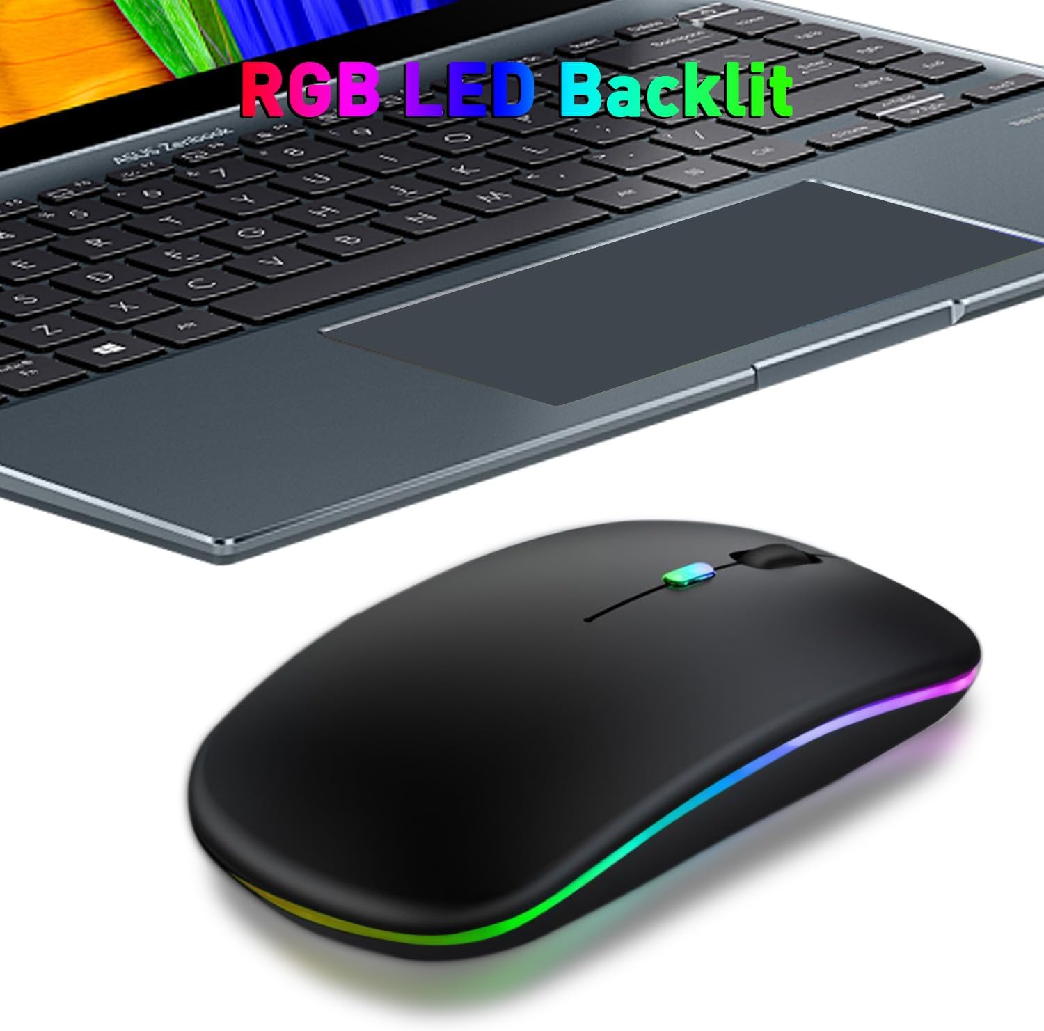 Wireless Bluetooth Mouse, Rechargeable Bluetooth and 2.4G Wireless Silent Mouse with RGB Light for Laptop/Desktop/Tablet-Black
