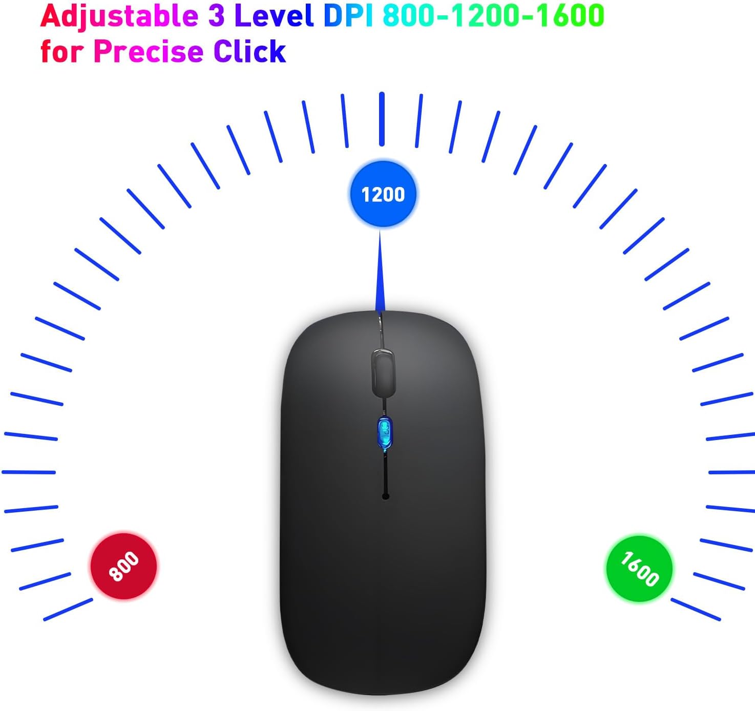 Wireless Bluetooth Mouse, Rechargeable Bluetooth and 2.4G Wireless Silent Mouse with RGB Light for Laptop/Desktop/Tablet-Black