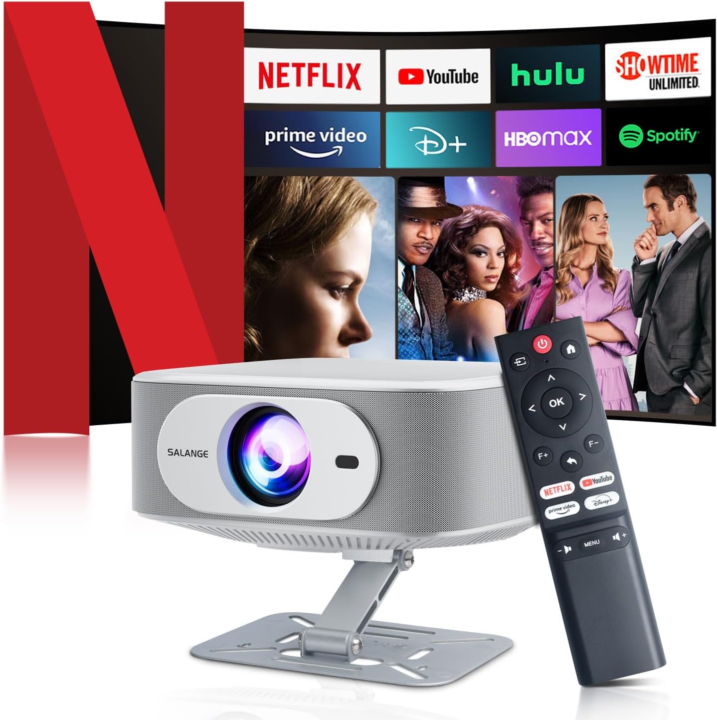 Projector with Wifi Bluetooth 4K, Auto Keystone/Electric Focus, Smart Android 13 NTV, 400 ANSI Lumen, 1080P Native Outdoor Movie Projector, Mini Portable, Built-in Apps (2025)
