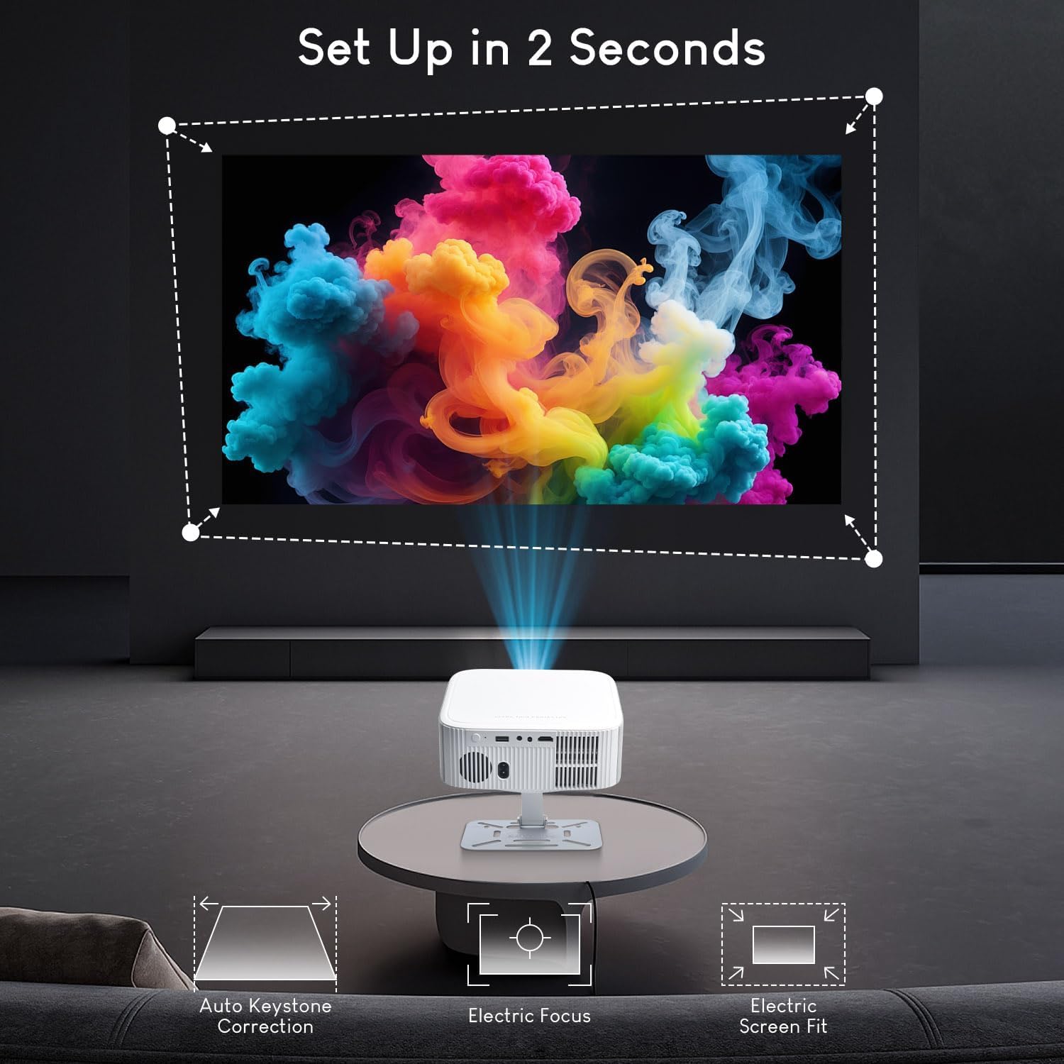 Projector with Wifi Bluetooth 4K, Auto Keystone/Electric Focus, Smart Android 13 NTV, 400 ANSI Lumen, 1080P Native Outdoor Movie Projector, Mini Portable, Built-in Apps (2025)