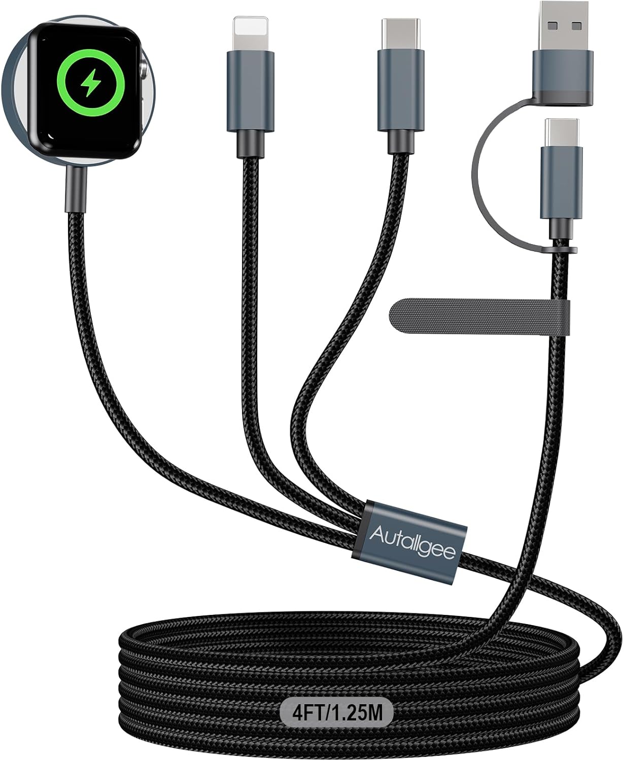 Upgraded 3 in 2 Multi Charging Cable for Apple Watch Charger iWatch Travel Essentials Multi Fast Charging Cable Compatible with iWatch Ultra/SE/10/9/8/7/6/5/4/3/2/1,iPhone16/15/14/13/Galaxy S24 [4FT]