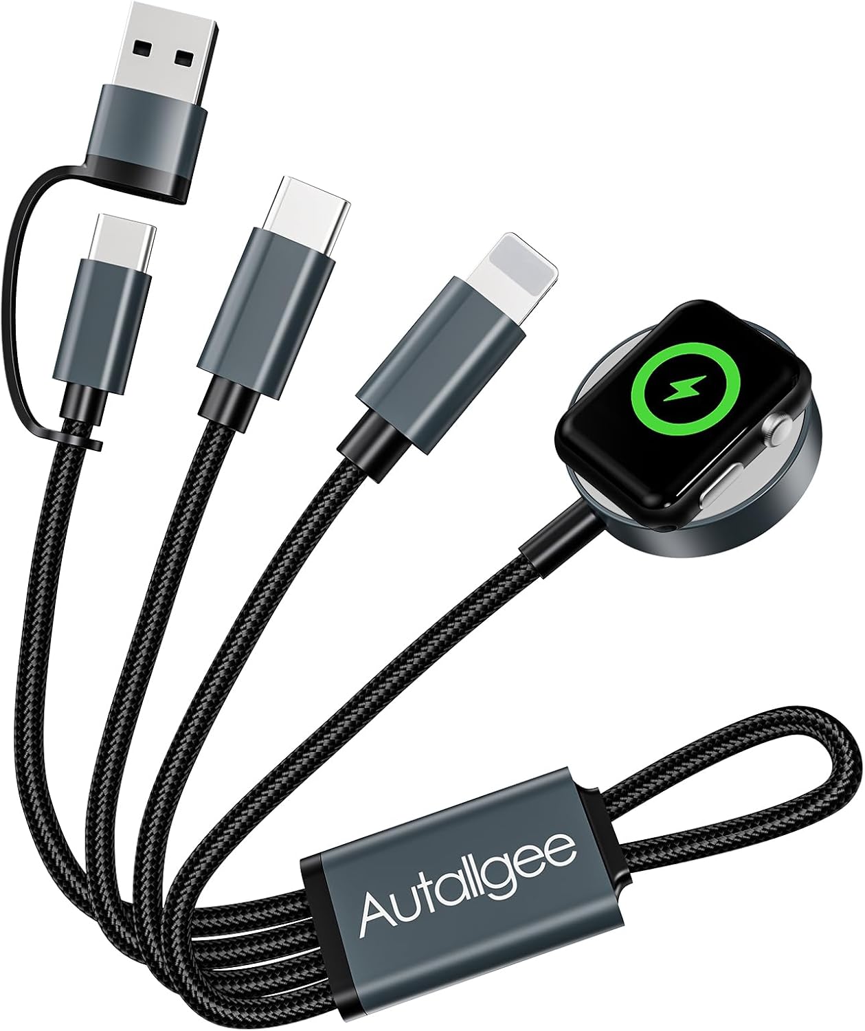 Upgraded 3 in 2 Multi Charging Cable for Apple Watch Charger iWatch Travel Essentials Multi Fast Charging Cable Compatible with iWatch Ultra/SE/10/9/8/7/6/5/4/3/2/1,iPhone16/15/14/13/Galaxy S24 [4FT]