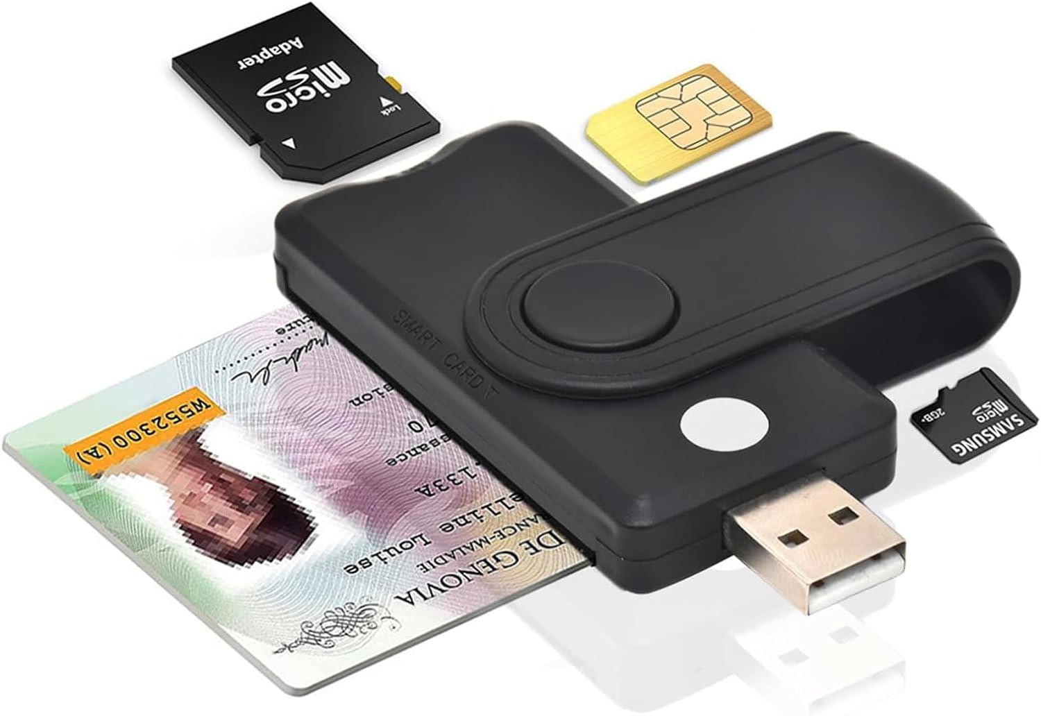 CAC Smart Card Reader, 5 in 2 DOD Military USB SIM/SD/TF/ID/IC Card Adapter USB C Sim Card Adapter Compatible with Windows, Linux/Unix, MacOS X