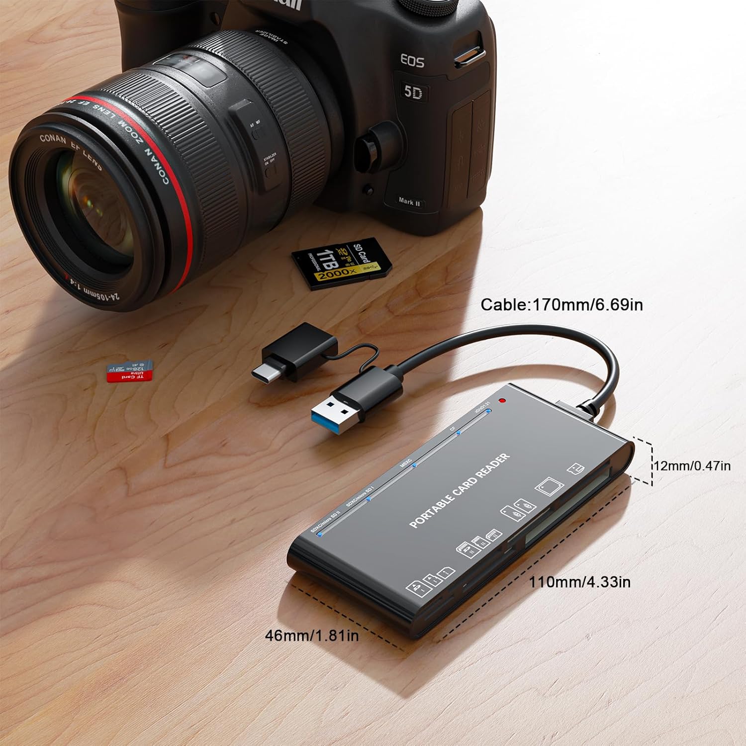 USB 3.0 Multi Card Reader for SD/Micro SD/TF/XD/CF/MS - 7-in-1 Memory Card Reader/Adapter for Windows, Mac, Linux (USB-A)