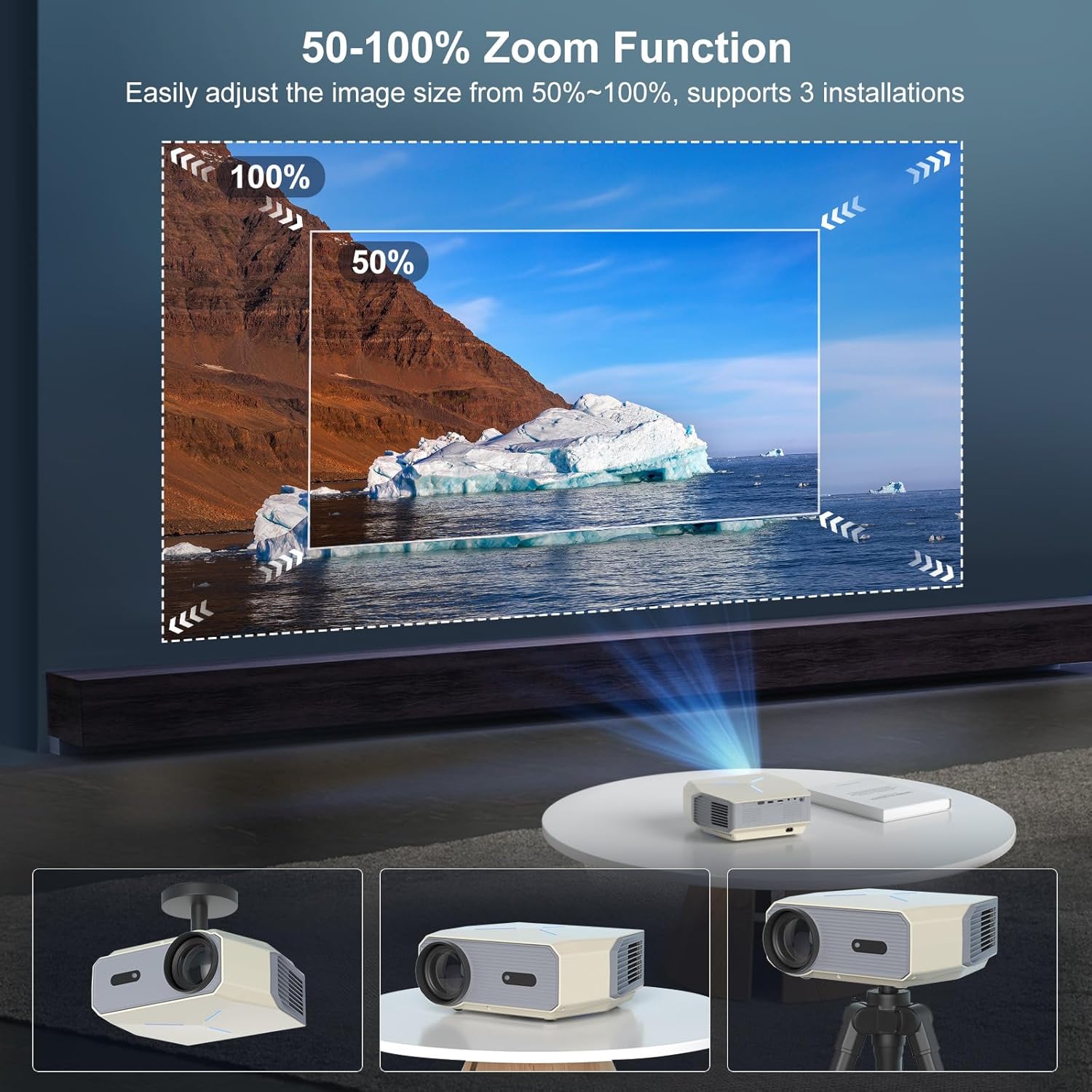 Projector with WiFi and Bluetooth, Auto Focus & Keystone, Native 1080P 12000L 4K Support, Outdoor Movie Projector for Home Theater UP to 250" Display, for HDMI/USB/iOS/Android/Laptop/TV Stick