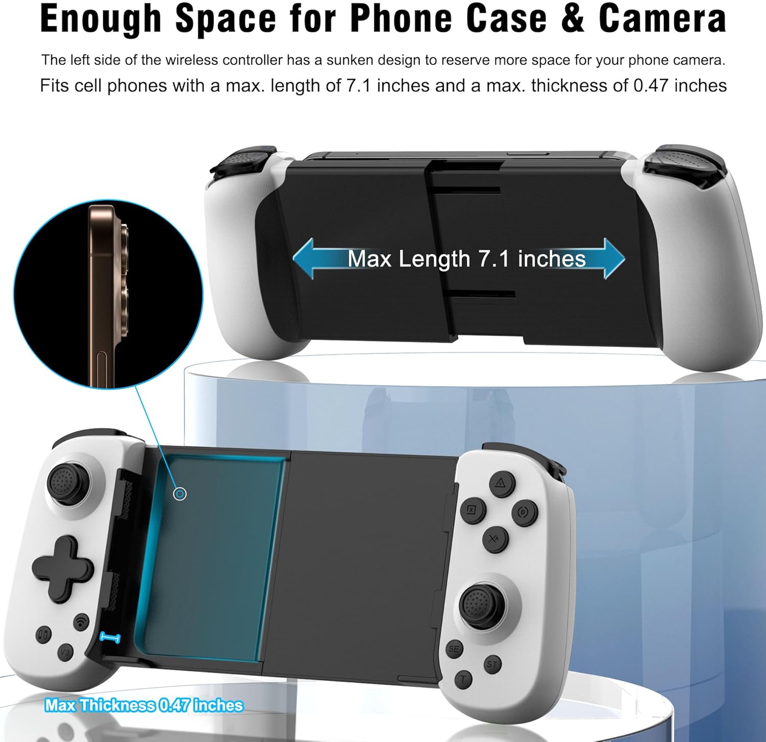 Wireless Phone Controller for iPhone/Android, Mobile Game Controller with Hall Joystick Suitable for Xbox Cloud Gaming, PS Remote Play, Steam Link, Call of Duty & More