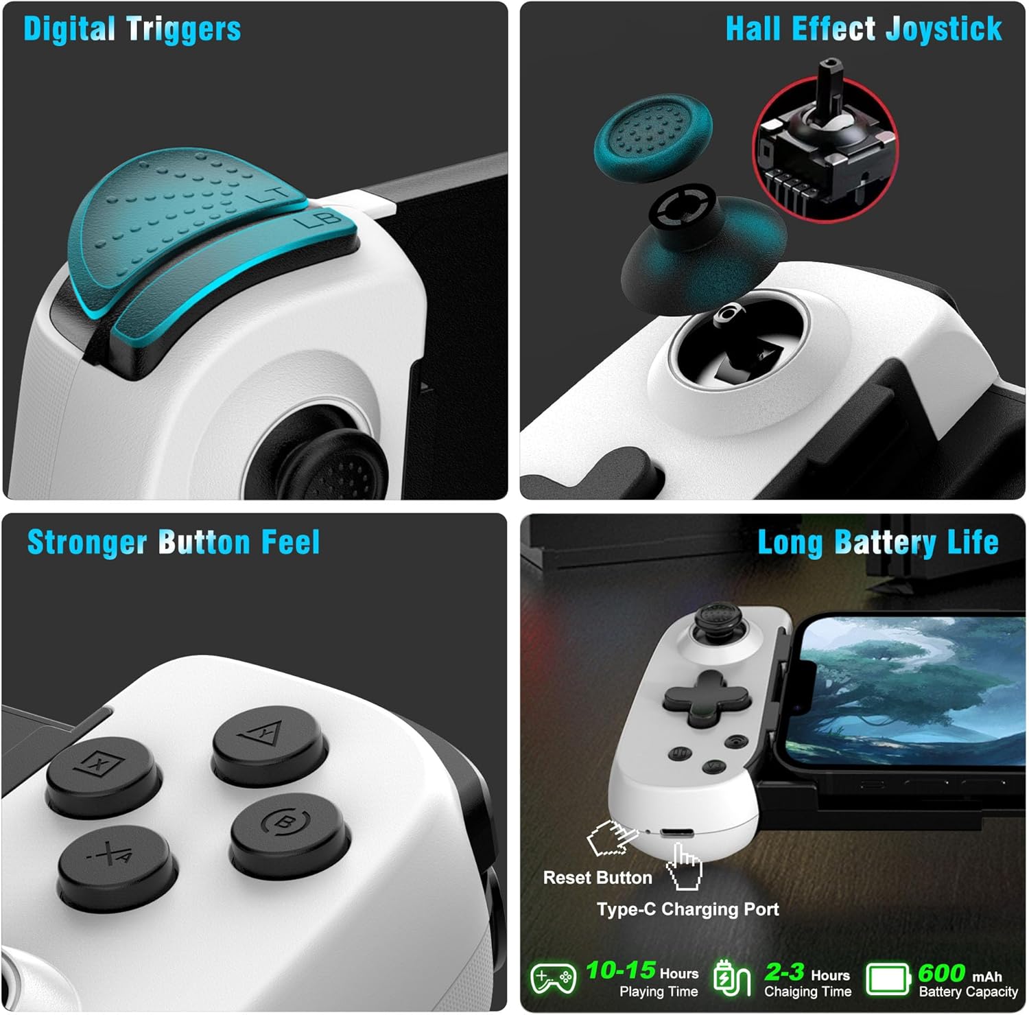 Wireless Phone Controller for iPhone/Android, Mobile Game Controller with Hall Joystick Suitable for Xbox Cloud Gaming, PS Remote Play, Steam Link, Call of Duty & More