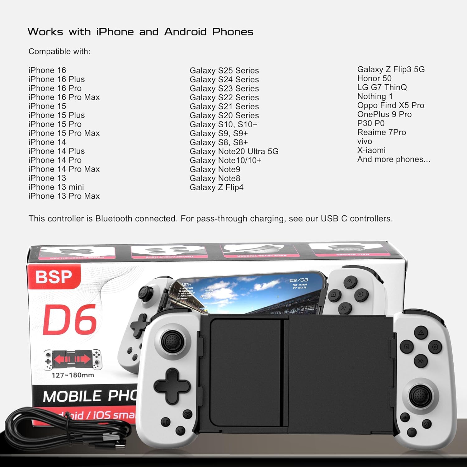 Wireless Phone Controller for iPhone/Android, Mobile Game Controller with Hall Joystick Suitable for Xbox Cloud Gaming, PS Remote Play, Steam Link, Call of Duty & More