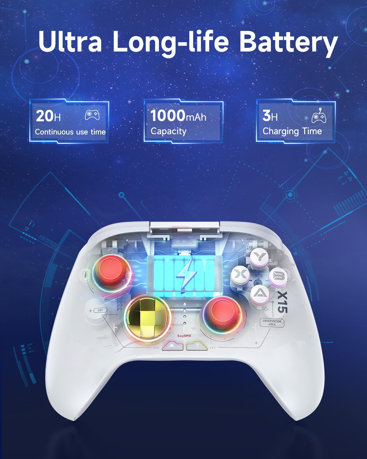 Switch PC Controller - Enhanced Wireless Bluetooth Controller with Hall Joysticks/Hall Triggers/RGB Lighting - No Stick Drift, No Dead Zone - Work for Windows PC, Android, Steam and Switch