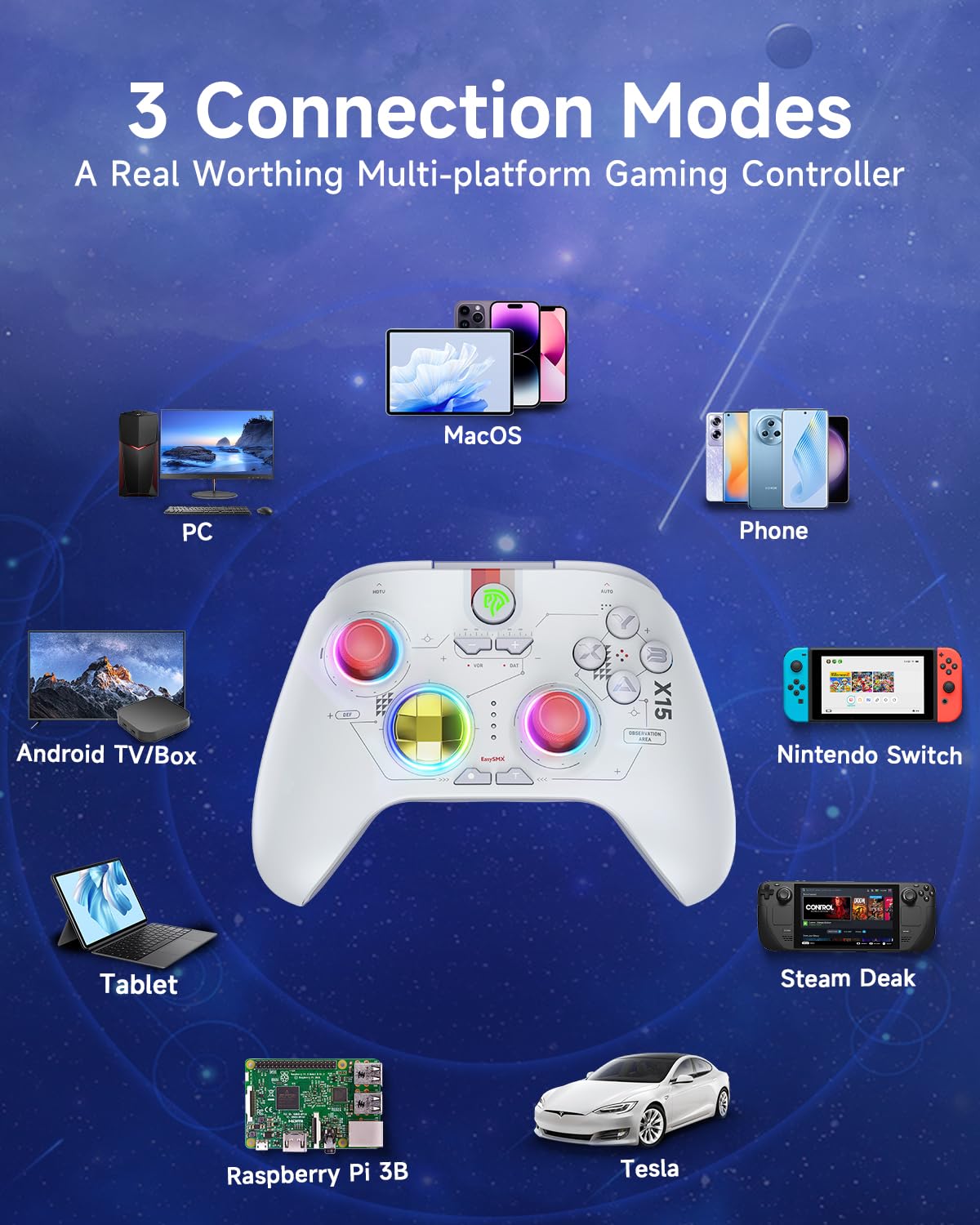 Switch PC Controller - Enhanced Wireless Bluetooth Controller with Hall Joysticks/Hall Triggers/RGB Lighting - No Stick Drift, No Dead Zone - Work for Windows PC, Android, Steam and Switch