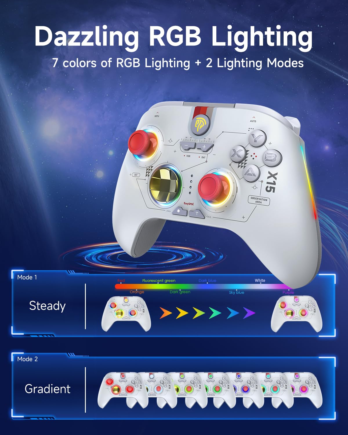Switch PC Controller - Enhanced Wireless Bluetooth Controller with Hall Joysticks/Hall Triggers/RGB Lighting - No Stick Drift, No Dead Zone - Work for Windows PC, Android, Steam and Switch