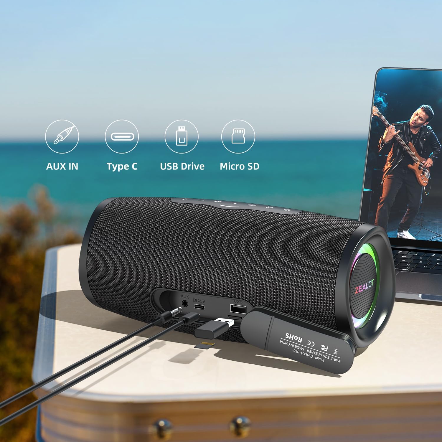 ZEALOT IPX7 Waterproof Bluetooth Speaker 50W: 20H Playtime, BassUp Tech, Wireless Stereo Sound for Poolside, Camping Movie Night, RV Trips - Perfect for Outdoor Enthusiasts, Birthday Gifts