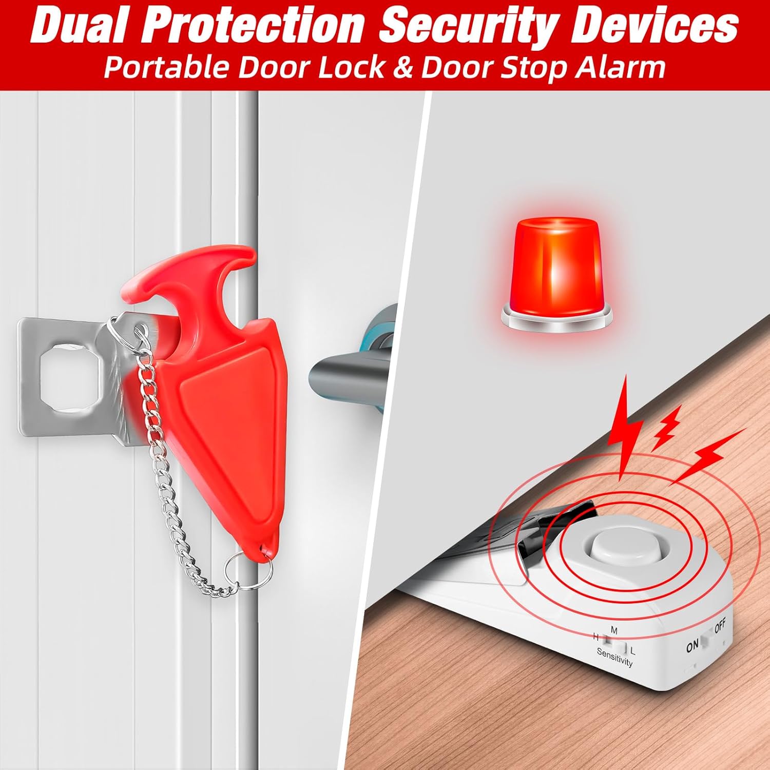 Portable Door Stop Alarm and Traveling Hotel Door Lock, No Installation Required, Provides Double Security for Home, Hotel and Traveling