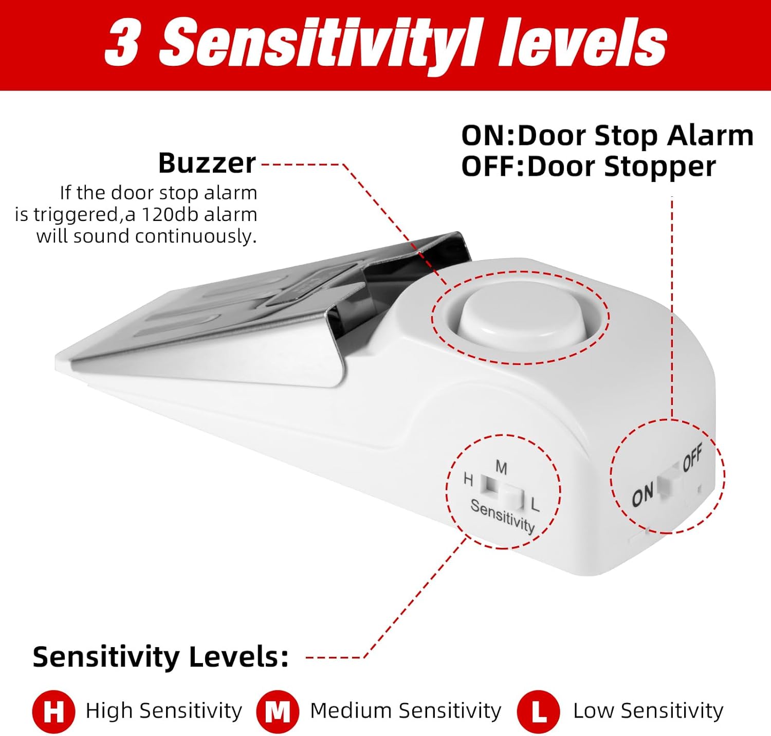 Portable Door Stop Alarm and Traveling Hotel Door Lock, No Installation Required, Provides Double Security for Home, Hotel and Traveling