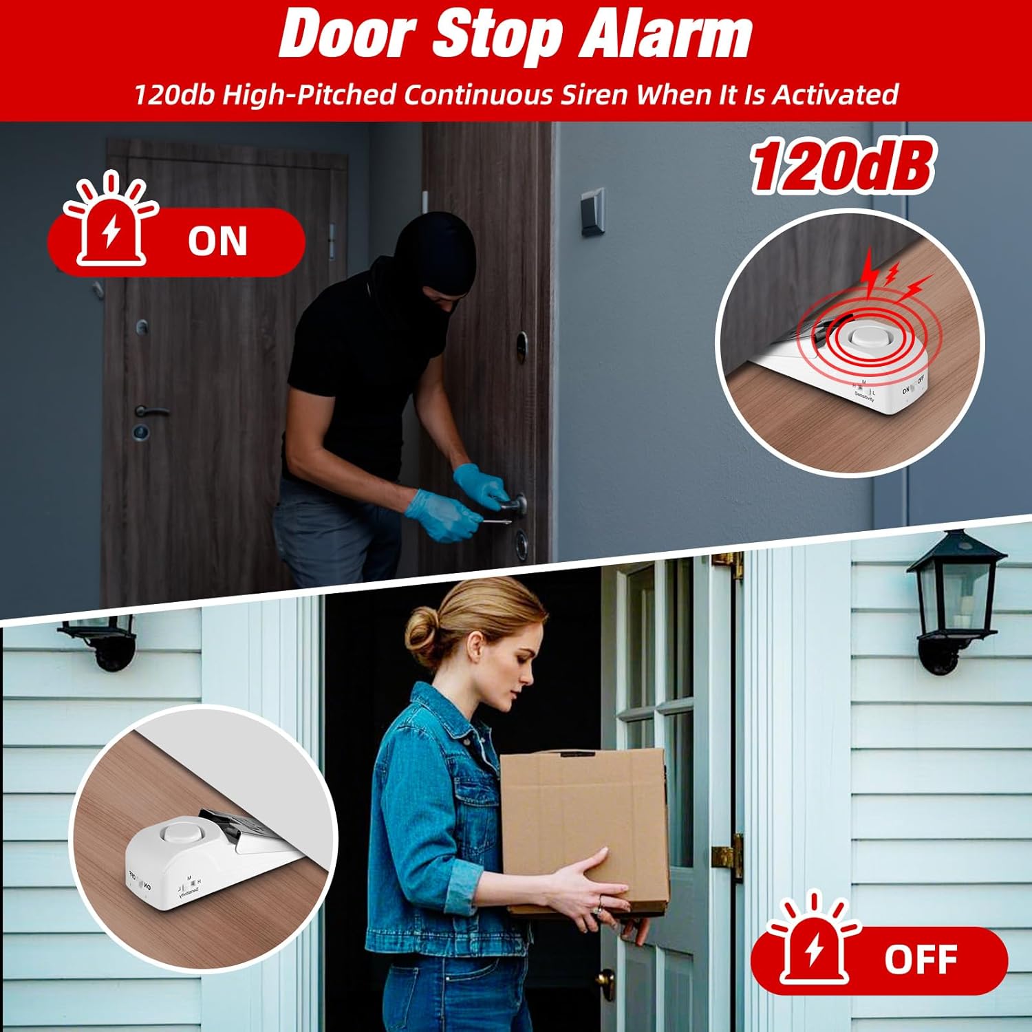 Portable Door Stop Alarm and Traveling Hotel Door Lock, No Installation Required, Provides Double Security for Home, Hotel and Traveling