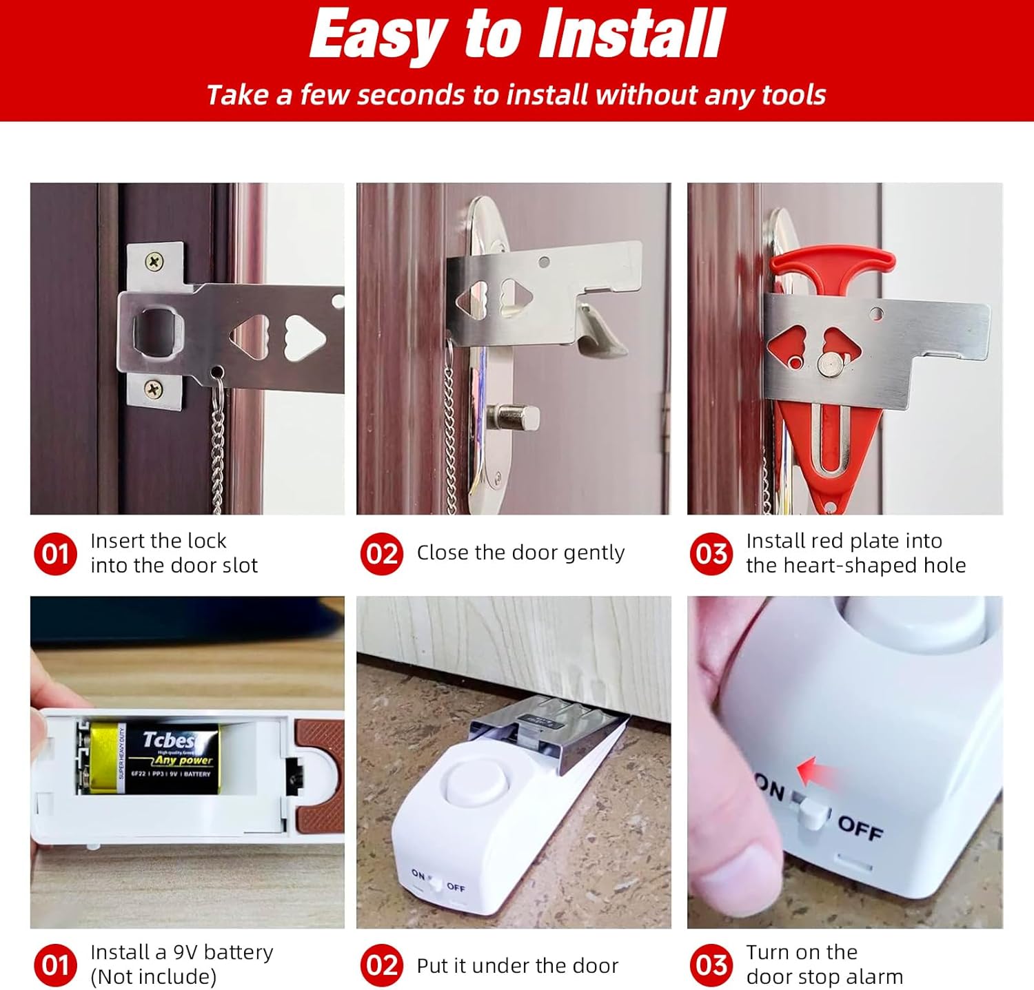 Portable Door Stop Alarm and Traveling Hotel Door Lock, No Installation Required, Provides Double Security for Home, Hotel and Traveling