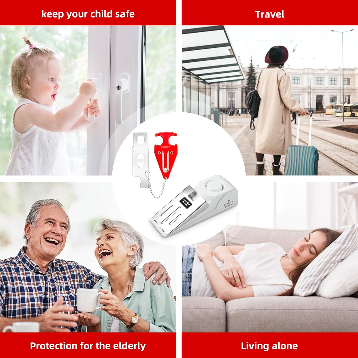 Portable Door Stop Alarm and Traveling Hotel Door Lock, No Installation Required, Provides Double Security for Home, Hotel and Traveling