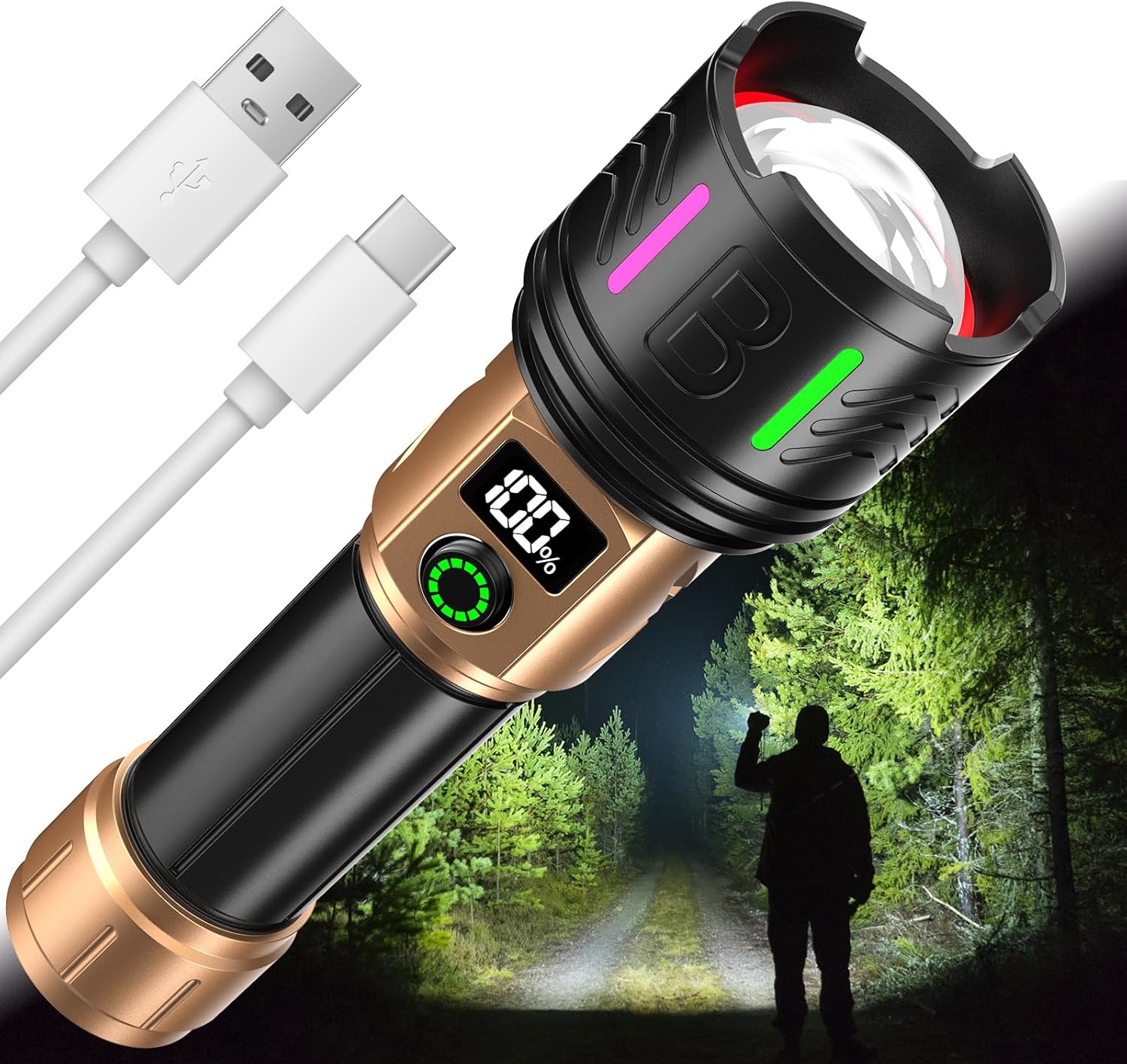 Rechargeable Flashlights High Lumens Led Rechargeable Flashlight Handheld Flashlights 5800,000 Lumens 5 Modes, Waterproof Powerful Tactical Flashlight for Emergencies Camping Gift