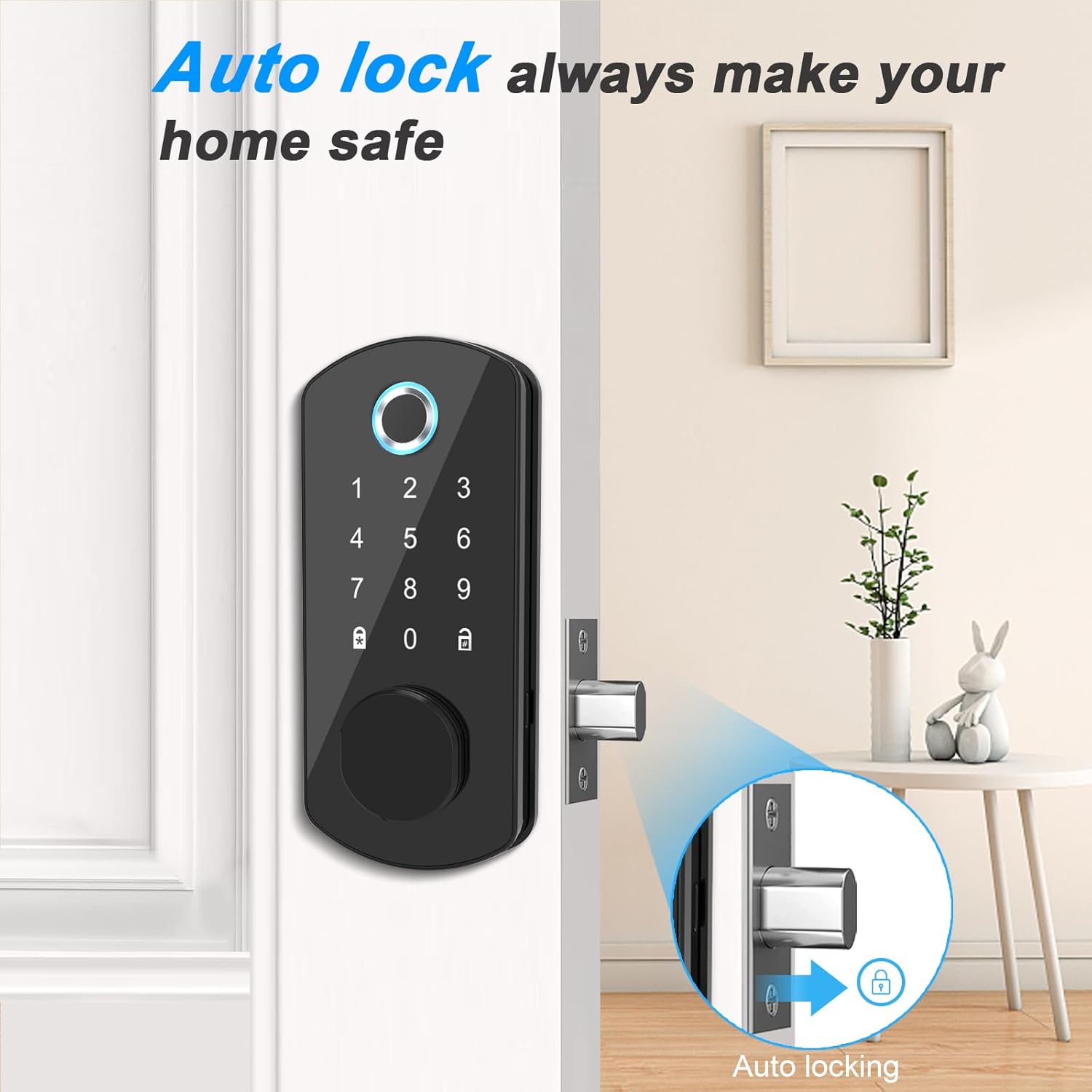 Keyless Entry Door Lock for Front Door Fingerprint Smart Door Lock Digital Electronic Lock with Code Password Biometric Deadbolt Door Locks with Bluetooth APP Control for Home Office Apartment