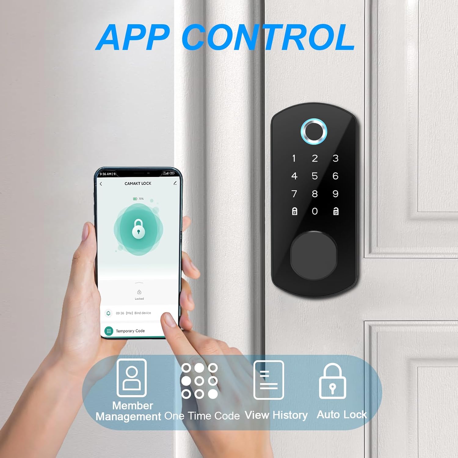 Keyless Entry Door Lock for Front Door Fingerprint Smart Door Lock Digital Electronic Lock with Code Password Biometric Deadbolt Door Locks with Bluetooth APP Control for Home Office Apartment