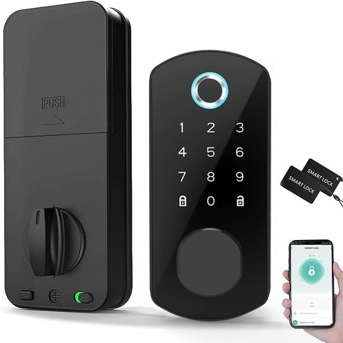 Keyless Entry Door Lock for Front Door Fingerprint Smart Door Lock Digital Electronic Lock with Code Password Biometric Deadbolt Door Locks with Bluetooth APP Control for Home Office Apartment