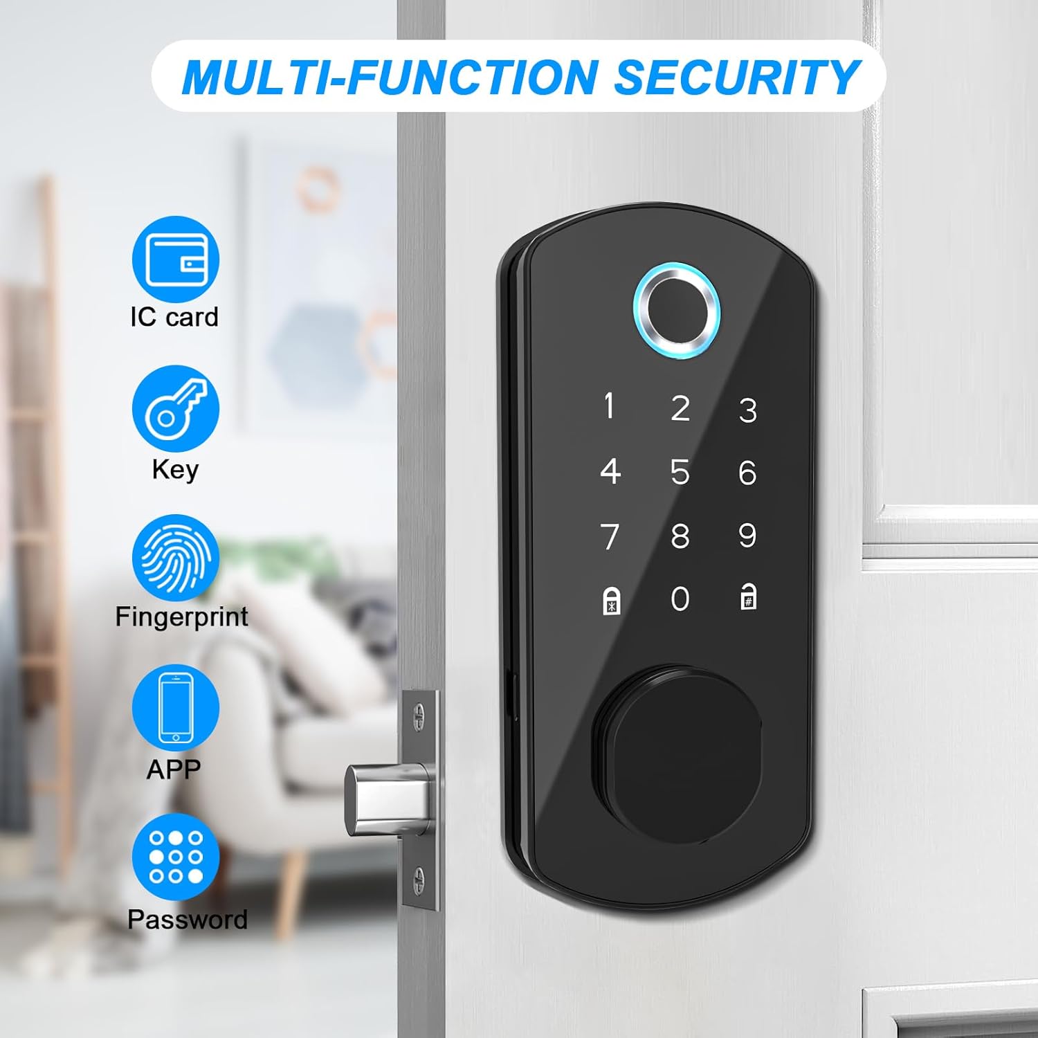 Keyless Entry Door Lock for Front Door Fingerprint Smart Door Lock Digital Electronic Lock with Code Password Biometric Deadbolt Door Locks with Bluetooth APP Control for Home Office Apartment