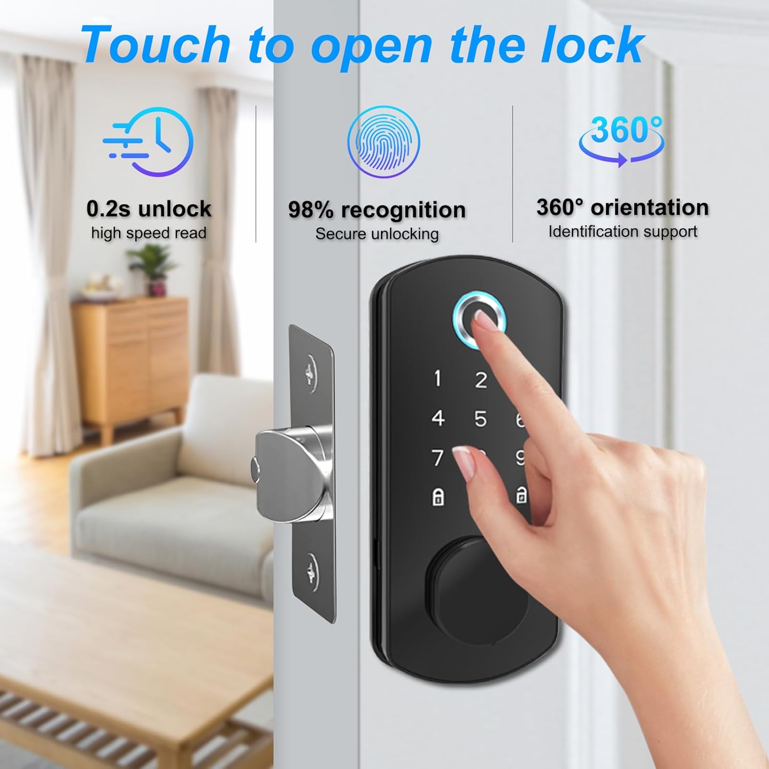 Keyless Entry Door Lock for Front Door Fingerprint Smart Door Lock Digital Electronic Lock with Code Password Biometric Deadbolt Door Locks with Bluetooth APP Control for Home Office Apartment