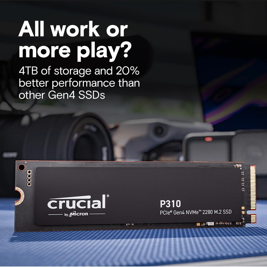 Crucial P310 1TB 2280 PCIe Gen4 3D NAND NVMe M.2 SSD – Up to 7,100 MB/s – Shift up to Gen4, with Acronis Offer, Internal Solid State Drive (PC) – CT1000P310SSD801