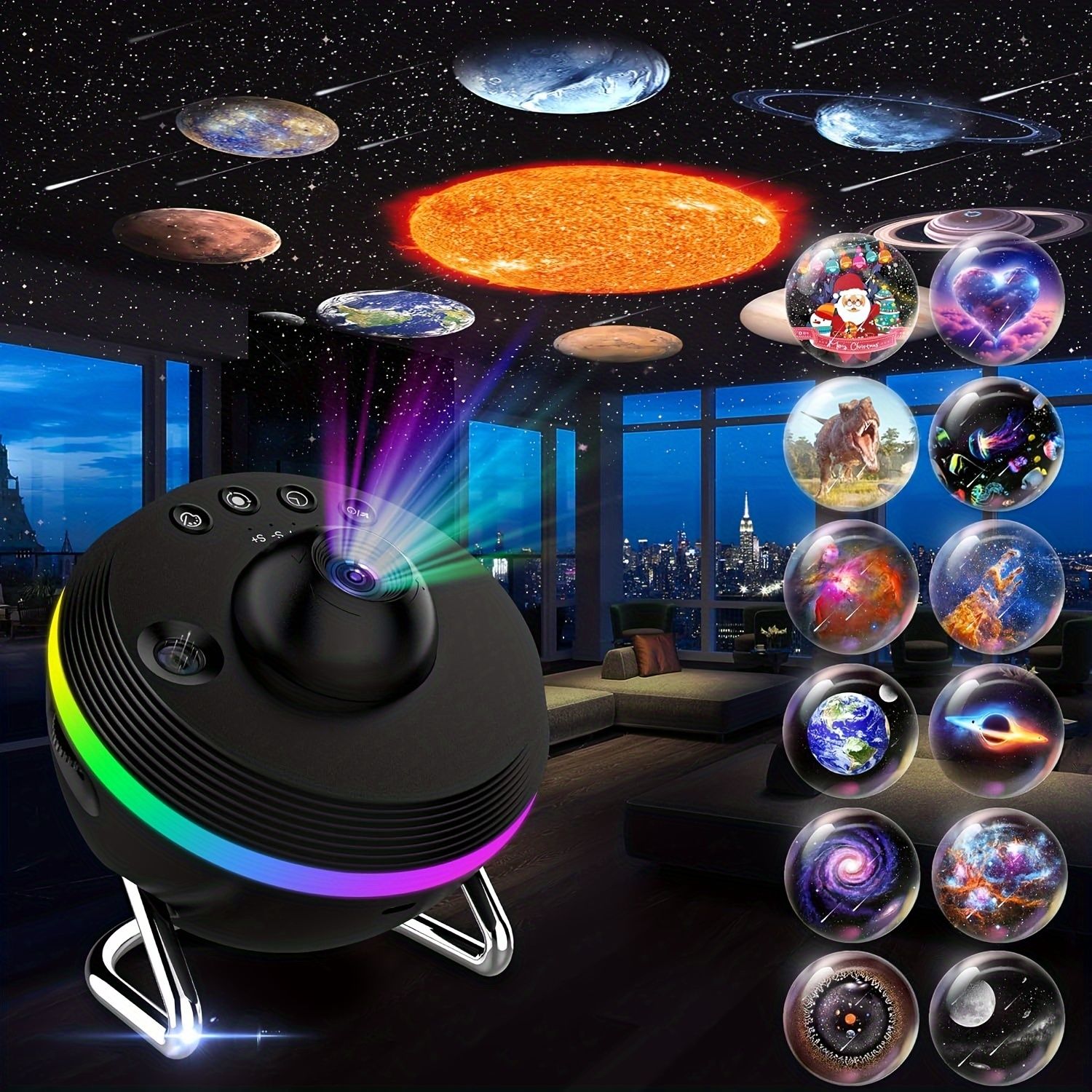 NEXILLUMI Galaxy Projector, 13-in-1 HD Planetarium Star Projector, Modern Polished Plastic Space Theme, Adjustable Lighting with Meteor & RGB Effects, USB Powered, with Timer, for Various Room Types