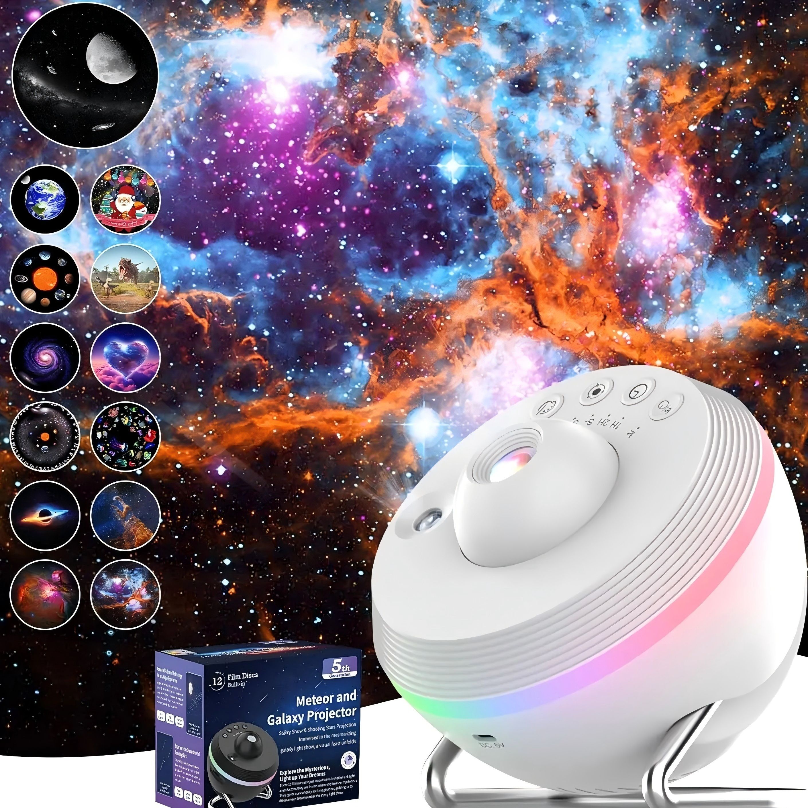 NEXILLUMI Galaxy Projector, 13-in-1 HD Planetarium Star Projector, Modern Polished Plastic Space Theme, Adjustable Lighting with Meteor & RGB Effects, USB Powered, with Timer, for Various Room Types
