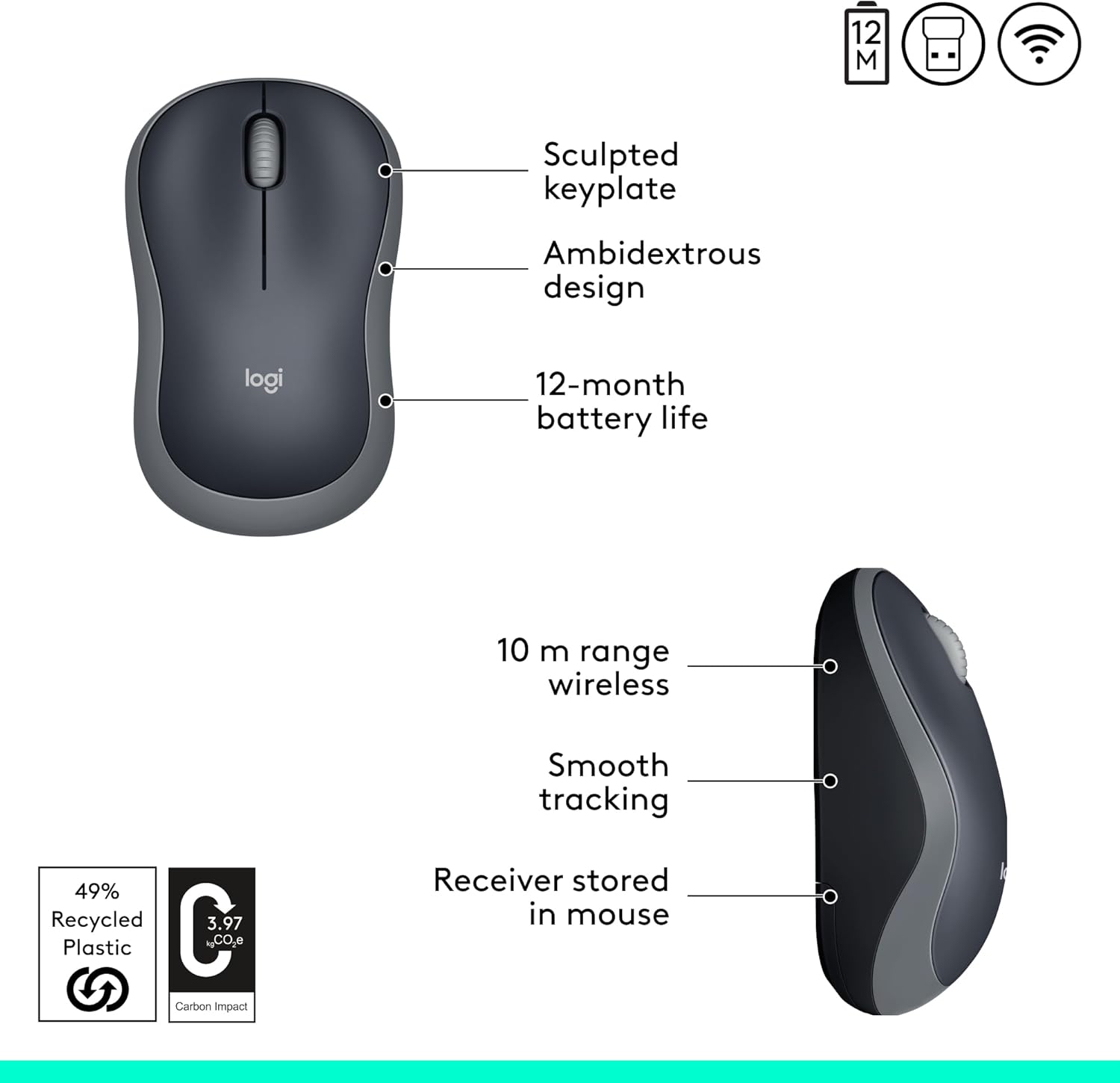 Logitech M240 Silent Bluetooth Mouse, Wireless, Compact, Portable, Smooth Tracking, 18-Month Battery, for Windows, macOS, ChromeOS, Compatible with PC, Mac, Laptop, Tablets
