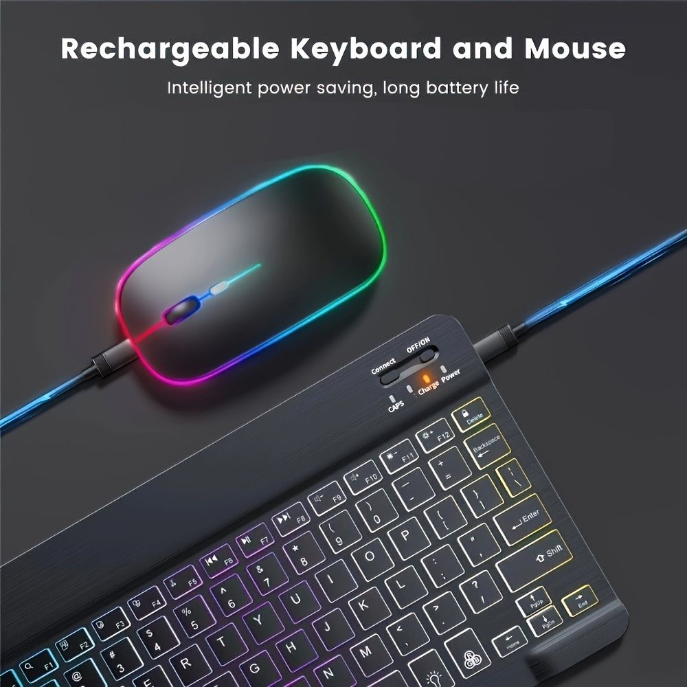 Ultra-Slim Backlit Wireless Keyboard and Mouse Set, Portable Optical Tracking, Rechargeable Lithium Polymer Battery, Type-C Charging, Compatible with Tablets, English Layout